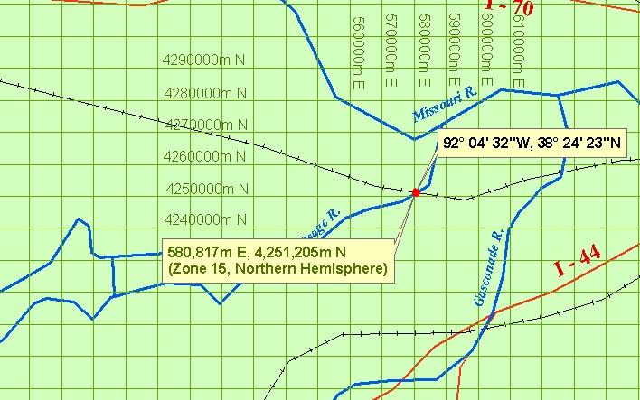 Example of position expressed in both Lat/Long and UTM coordinates